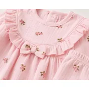 Compleu nou nascut fetite cu bluzita, pantaloni, caciulita, manusi si bavetica, roz floral, bimbo, 0-3 luni, hsn304sbs