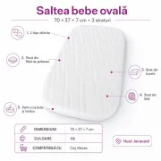 Saltea bebe DualNest Ovala 70x37x7 cm in 3 straturi pentru cos / landou cu husa de Jacquard - ASC6427968144258