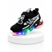 Pantofi sport cu lumini led, model accesoriu cu ursulet, piele ecologica, negru adt-31-1