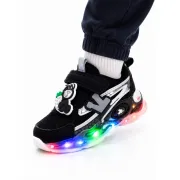 Pantofi sport cu lumini led, model accesoriu cu ursulet, piele ecologica, negru adt-31-1