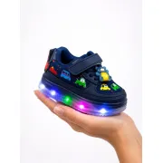 Pantofi sport cu lumini led, model masinute, piele ecologica si textil, baieti, bleumarin adt-51-1