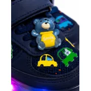 Pantofi sport cu lumini led, model masinute, piele ecologica si textil, baieti, bleumarin adt-51-1