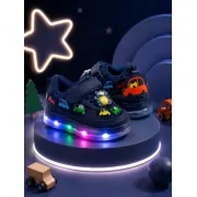 Pantofi sport cu lumini led, model masinute, piele ecologica si textil, baieti, bleumarin adt-51-1