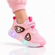 Pantofi sport cu lumini led, model super panda, textil, fete, roz adt-19-1