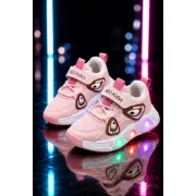 Pantofi sport cu lumini led, model super panda, textil, fete, roz adt-19-1