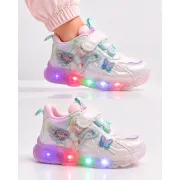 Pantofi sport cu luminite, model cu fluturas si zana, piele ecologica, fete, alb ad30-82