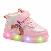 Pantofi sport inalti cu luminite, model papusa, piele ecologica, fete, roz ad30-81
