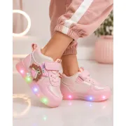 Pantofi sport inalti cu luminite, model papusa, piele ecologica, fete, roz ad30-81