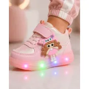 Pantofi sport inalti cu luminite, model papusa, piele ecologica, fete, roz ad30-81