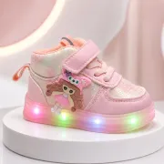 Pantofi sport inalti cu luminite, model papusa, piele ecologica, fete, roz ad30-81