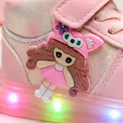 Pantofi sport inalti cu luminite, model papusa, piele ecologica, fete, roz ad30-81