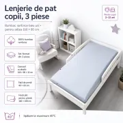 Lenjerie bumbac ranforce pat 3 piese copii 2-12 ani Bleu Uni pentru saltele 160x80 cm - ASC6427968021054