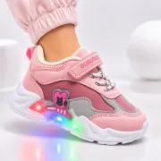 Pantofi sport cu luminite, model bubudoo, piele ecologica, fete, roz ad30-83
