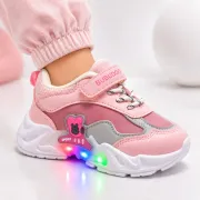 Pantofi sport cu luminite, model bubudoo, piele ecologica, fete, roz ad30-83