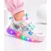 Pantofi sport cu luminite, model cu fluturas si zana, piele ecologica, fete, alb ad30-82