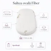 Saltea Ovala Fiber 69x38x4 cm in 2 straturi  pentru cos / landou , 2 fete diferite, husa Jacquard Deluxe - ASC6427968155100
