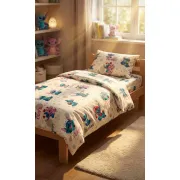 Pilota din bumbac ranforce cu Angel si Stitch pentru pat 2-8 / 2-12 ani - ASC6427968144197