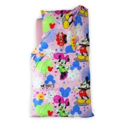 Lenjerie 3 piese pat 2-12 ani fete cu Minnie si Mickey blue pentru saltele 160x80 cm - ASC6427968155131
