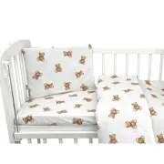 Lenjerie patut cu 3 piese, Qmini, Aurora, Pentru co-sleeper, Din bumbac certificat Oeko Tex Standard 100, Teddy Toys BYN6426972034517