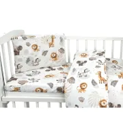 Lenjerie patut cu 3 piese, Qmini, Aurora, Pentru co-sleeper, Din bumbac certificat Oeko Tex Standard 100, Time for Safari BYN6426972034500