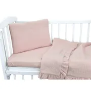 Lenjerie patut cu 3 piese, Qmini, Aurora, Pentru co-sleeper, Din muselina dubla, Material certificat Oeko Tex Standard 100, Powder Pink BYN6426972034487