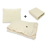 Lenjerie patut cu 3 piese, Qmini, Aurora, Pentru co-sleeper, Din muselina dubla, Material certificat Oeko Tex Standard 100, Warm Beige BYN6426972034494