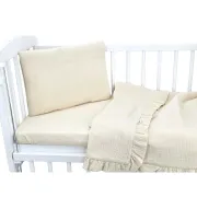 Lenjerie patut cu 3 piese, Qmini, Aurora, Pentru co-sleeper, Din muselina dubla, Material certificat Oeko Tex Standard 100, Warm Beige BYN6426972034494