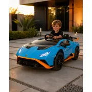 Masinuta Electrica Copii Lamborghini Huracan Sto 12v, Functie Drift, Telecomanda 2.4g, Bluetooth, Usb, Sa Piele, 3-5 Ani Pjbc4k0026blauw
