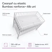 Cearsaf cu elastic bumbac ranforce Alb uni 110x60 - ASC6427968155162