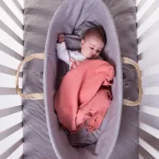 Cos bebe Childhome Moise din coji de porumb cu saltea, Husa Jerse Gri