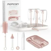 Set de perii pentru biberoane Momcozy 7 in 1 din silicon Pink