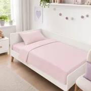 Lenjerie bumbac ranforce pat 3 piese copii 2-12 ani Roz Uni pentru saltele 160x80 cm - ASC6427968022068