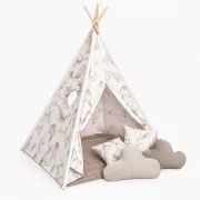 Cort Tipi Pentru Copii Babysteps Boho, 160cm, Bumbac Natural Cu Frunze Botanice, Cu Saltea Groasa Si 4 Perne Decorative Pjb487173