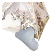 Cort Tipi Pentru Copii Babysteps Happy Bear, 160cm, Bumbac Natural, Cu Saltea Groasa Si 4 Perne Decorative Pjb86152