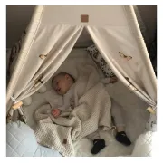Cort Tipi Pentru Copii Babysteps Happy Bear, 160cm, Bumbac Natural, Cu Saltea Groasa Si 4 Perne Decorative Pjb86152