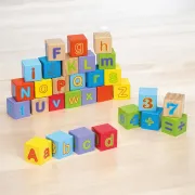 Cuburi educative, Joueco, Alfabetul, 30 piese, Din lemn certificat FSC, 12 luni+, Multicolor BYN80035