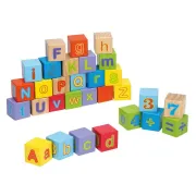 Cuburi educative, Joueco, Alfabetul, 30 piese, Din lemn certificat FSC, 12 luni+, Multicolor BYN80035