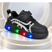 Pantofi sport cu luminite, model sporty style 2, piele ecologica, baieti, negru ad30-223