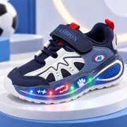 Pantofi sport cu luminite, model super confy, textil si piele ecologica, baieti, bleumarine ad30-225