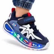 Pantofi sport cu luminite, model super confy, textil si piele ecologica, baieti, bleumarine ad30-225