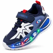Pantofi sport cu luminite, model super confy, textil si piele ecologica, baieti, bleumarine ad30-225