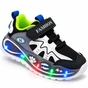 Pantofi sport cu luminite, model super confy black, textil si piele ecologica, baieti, bleumarine ad30-226