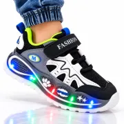 Pantofi sport cu luminite, model super confy black, textil si piele ecologica, baieti, bleumarine ad30-226