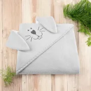 Prosop cu gluga, Qmini, Cu urechi, Din bumbac, Dimensiune mare 80x80 cm, Gray Rabbit BYNBOC0121
