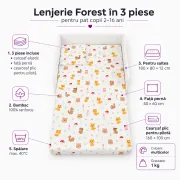 Lenjerie in 3 piese Forest pentru pat copii 2-16 ani compatibila cu saltea 180x80cm - ASC6427968007232