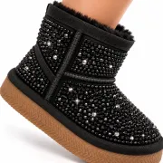 Cizme imblanite cu strasuri pentru copii, model luna, negru ad26