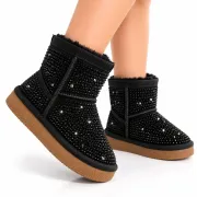 Cizme imblanite cu strasuri pentru copii, model luna, negru ad26