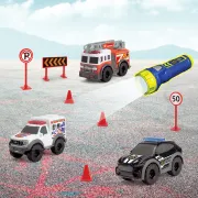 Set Dickie Toys Micro SOS Playset cu 3 masinute si 7 accesorii HUBS203714024