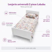 Lenjerie universala 2 piese Labubu pentru pat copii  - ASC6427968022853