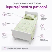 Lenjerie universala 2 piese Iepurasi pentru pat copii - ASC6427968022884